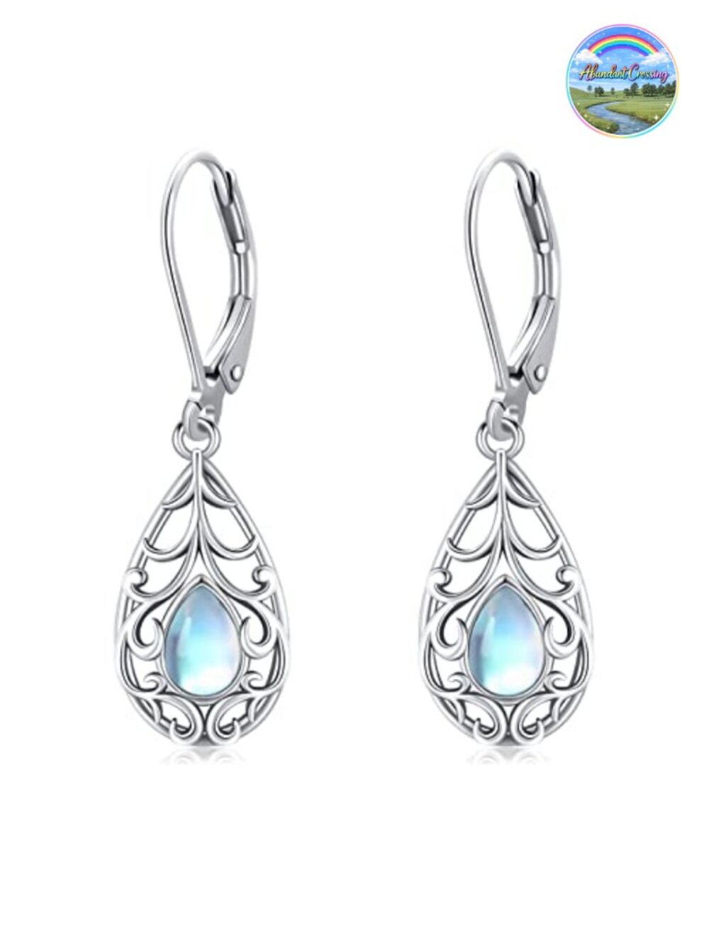 Sterling Silver Moonstone Drop Dangle Earrings Filigree Women Jewelry